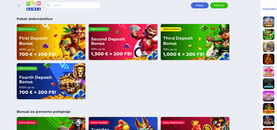 Bonusi in promocije Plangames casino