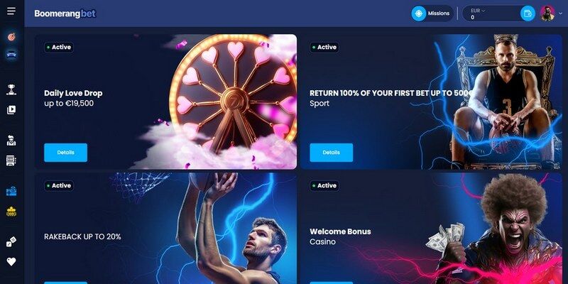 Posnetek zaslona promocijske strani stavnice BoomerabgBet