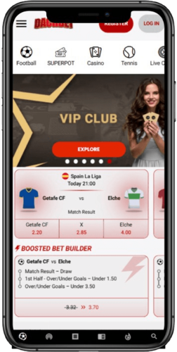 Posnetek zaslona mobilne domače strani stavnice Dachbet