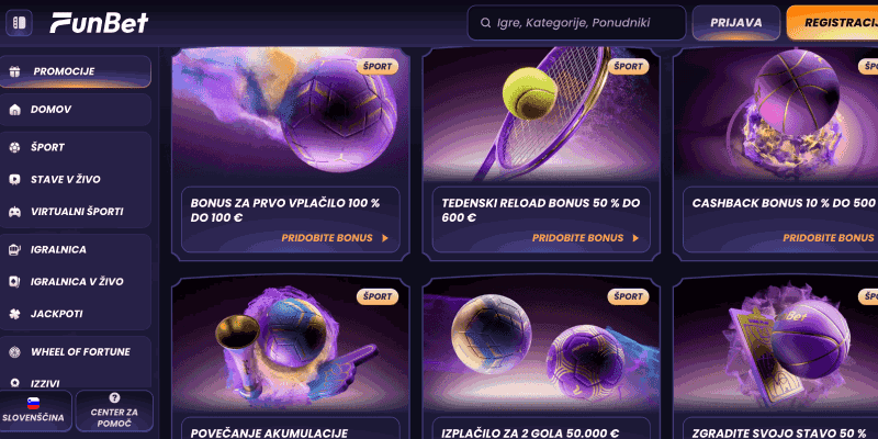 Posnetek zaslona promocijske strani stavnice FunBet