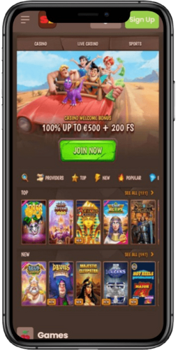 Posnetek zaslona mobilne domače strani stavnice Stonevegas