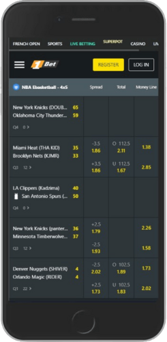Posnetek zaslona mobilne športne strani 1Bet