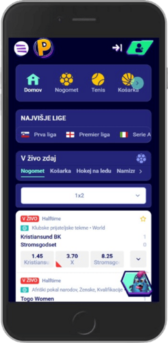 Posnetek zaslona športne strani stavnice Mr.Pacho