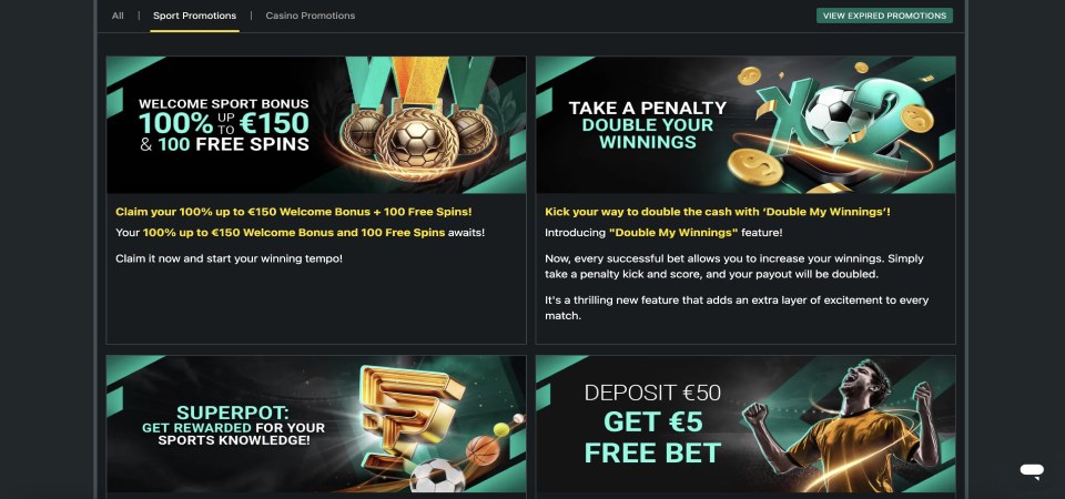 Posnetek zaslona promocijske strani 1bet