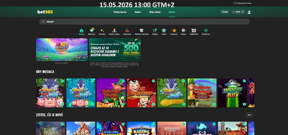 Posnetek zaslona strani igralnice bet365