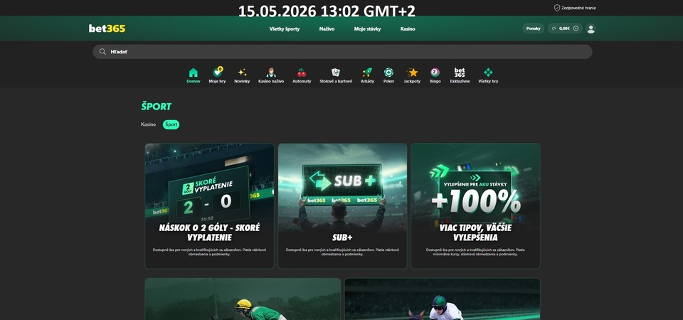 Posnetek zaslona športne strani na bet365