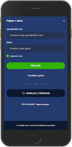 Posnetek zaslona mobilnega telefona kako se prijaviti v Dream Bet