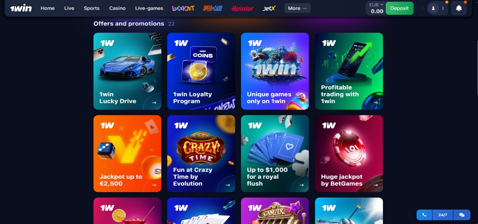 Posnetek zaslona promocijske strani 1win