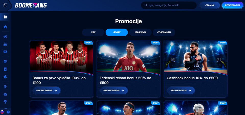 Posnetek zaslona promocijske strani Boomerang Bet