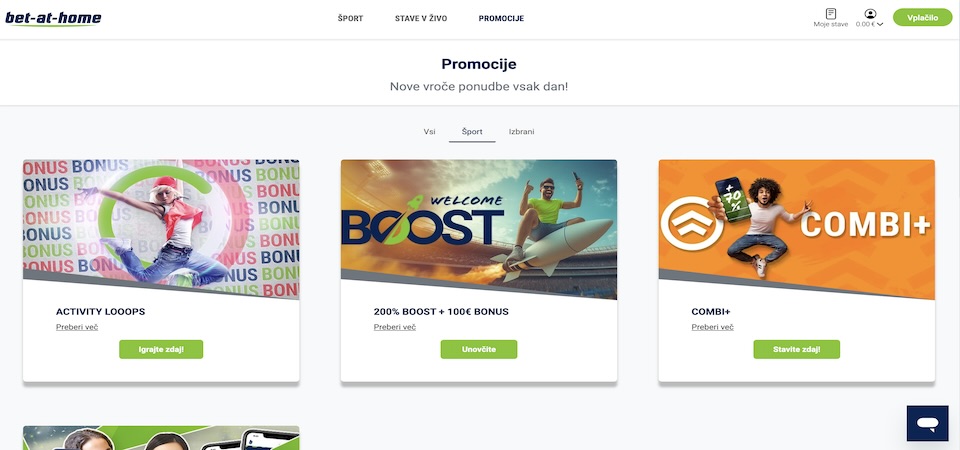 Snímka obrazovky stránky s bonusmi Bet-at-home