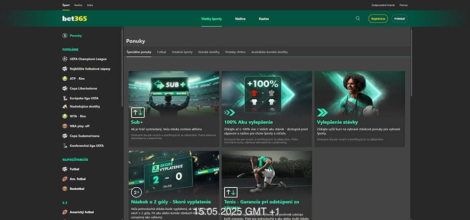Posnetek zaslona strani z bonusi bet365