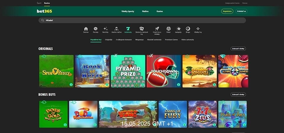 Posnetek zaslona strani igralnice bet365
