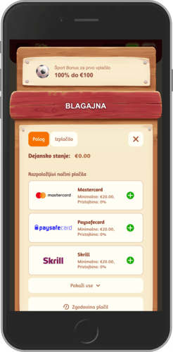 Posnetek zaslona mobilne strani za polog BilliBets