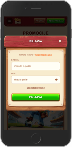 Posnetek zaslona mobilne strani za prijavo v BillyBets