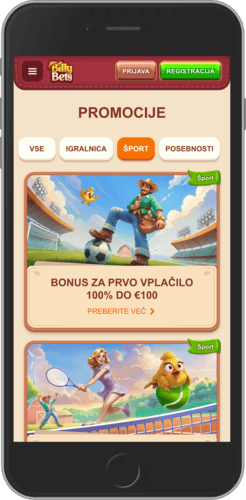 Posnetek zaslona mobilne strani s promocijami BillyBets