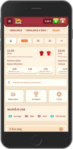 Posnetek zaslona mobilne športne strani BillyBets