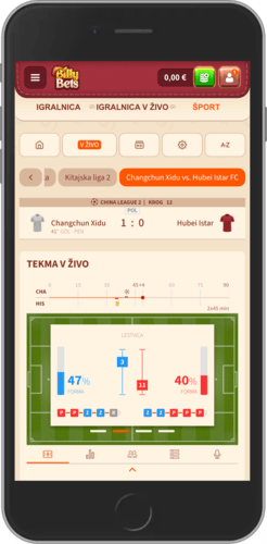 Posnetek zaslona mobilne strani BillyBets za športne prenose v živo