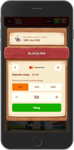 Posnetek zaslona mobilne strani blagajne BilliBets