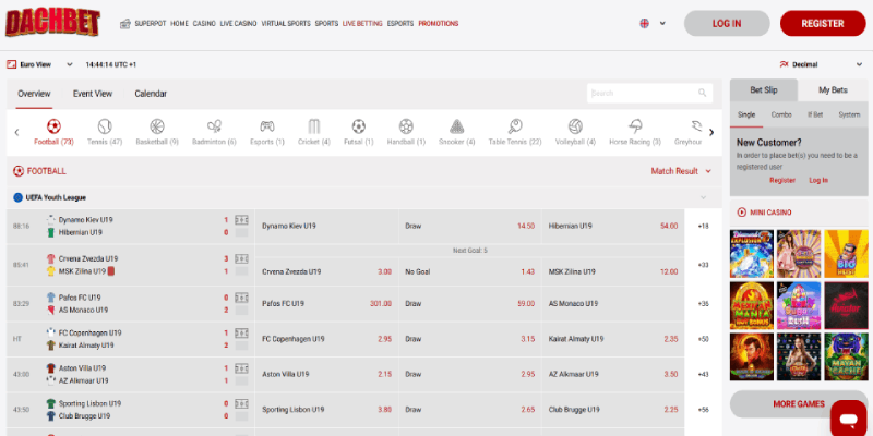 Posnetek zaslona športne strani Dachbet