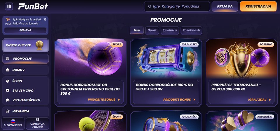 Posnetek zaslona promocijske strani Funbet